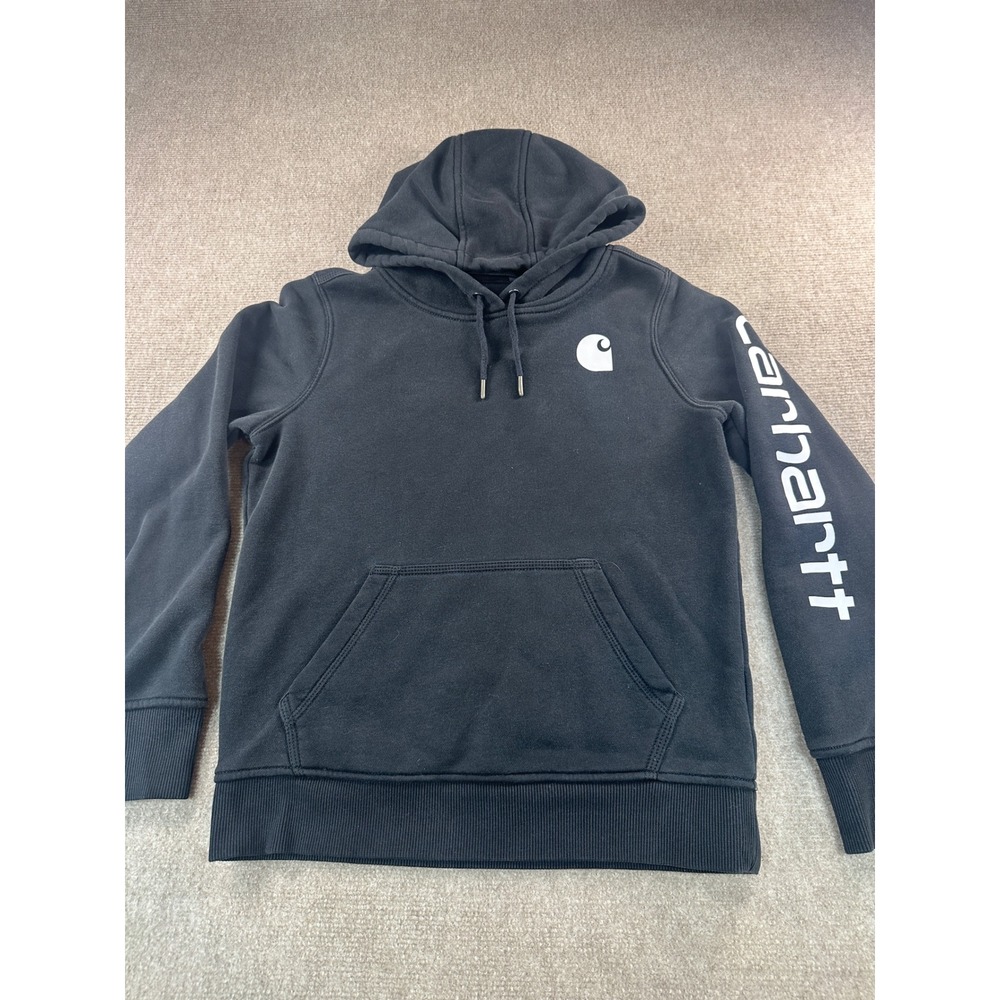 Carhartt Womens Black Relaxed Fit Logo Graphic Sleeve Hoodie XS 102791-001